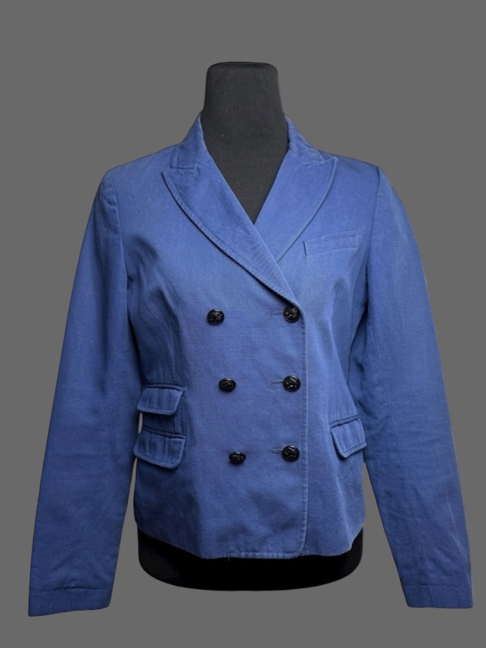 Sandro Blue Double Breasted Blazer Jacket SZ 42 10 Cotton Preppy Classic Fall